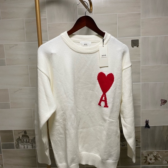 Ami White Sweater with Red Heart and Letter A❤️❤️ - Picture 1 of 8